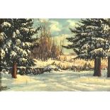 G LANDING (20th Century) Winter Landscape, Oil on board, Signed lower left, 7.5" x 11.5" (19cm x
