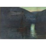 Herbert E. BUTLER (British 1861-1931) Fishermen returning at Dusk, Polperro Harbour, Pastel &