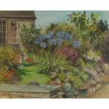 Dorcie SYKES (British 1909-1998) Agapanthus in a Garden - Kings Road Penzance, Oil on canvas, Signed