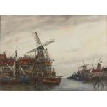 Hermanus KOEKKOEK II (aka Jan VAN COUVER) (Dutch 1836 - 1909) Dutch Quayside, Watercolour, Signed