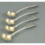 A set of four silver salt spoons, London 1831, William Chawner, fiddle back pattern engraved with