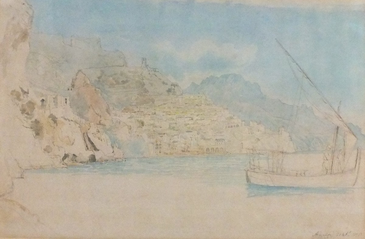 Manner of Edward LEAR Amalfi Coast, Ink, pencil and watercolour, Titled and dated 30th October 1838,