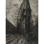 David Muirhead BONE (British 1876 - 1953) HMS Lion in Dock, Lithograph, Signed in pencil lower