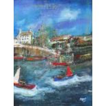 Roy DAVEY (British 1946-2019) Charlestown Harbour, St Austell (Poldark), Acrylic and ink on