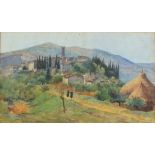 Wilfred THOMPSON (British 19th/20th Century) Italian Hill-top Village, Watercolour, Signed lower