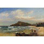 John MOGFORD (British 1821-1885) St Ives Island from Pothmeor Beach, Oil on canvas, Signed lower