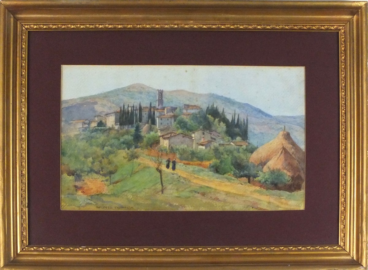 Wilfred THOMPSON (British 19th/20th Century) Italian Hill-top Village, Watercolour, Signed lower - Image 2 of 2