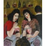 Joan Linda GILLCHREST (nee SCOTT) (British 1918-2008) Two Girls with Knickerbocker Glories, Oil on
