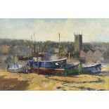 John AMBROSE (British 1931-2010) St Ives Harbour, Oil on canvas, Signed lower left, 15" x 22.75" (