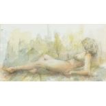 John B R HINCHLIFFE (British b. 1945) Reclining Nude, Watercolour, Signed lower right, titled