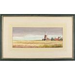 Des HERRADINE (British 1927-1999) Windmill Amongst Cornfields, Watercolour, Signed lower left, 5.