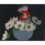 John Hall THORPE (Australian 1874 - 1947) Anemones in a Blue Vase, Wood-cut, Signed and tilted lower