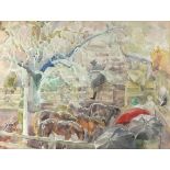 Marjory SHERLOCK (British 1897-1973) Bampton Fair - Wet Day No. 1, Watercolour, Titled verso, 17"