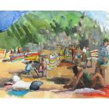 Angela STEAD (British 1928-2018) Figures on a Beach, Watercolour, Signed lower right, 11" x 13.