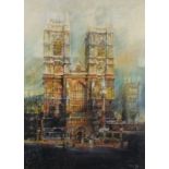 Eric MASON (British 1921-1986) Westminster Abbey, Oil on canvas, Signed with initials lower right,