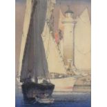John Edgar PLATT (British 1886 - 1967) Entering the Port of St Tropez, Wood-cut, Signed, titled