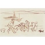 Hyman SEGAL (British 1914-2004) Figures on a Quay - probably St Ives, Felt pen on paper, Artist's