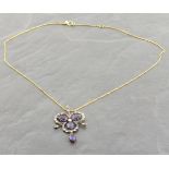 Necklace set with 4 oval shaped amethysts, diamonds and seed pearl