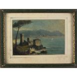 19th Century Continental School View across the Bay of Naples, Oil on card, 2.5" x 3.5" (6cm x 9cm),