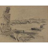 Sir Albert Edward RICHARDSON (British 1880 - 1964) London Bridge, Ink and wash on coloured paper,