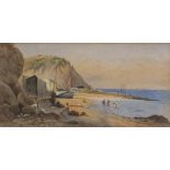 British School 19th Century Quite Fishing Cove with Children on the Beach, Watercolour, 7.5" x 16.5"