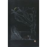 Denny LONG (British 1944 - 2018) In the Woods, Dry-point engraving on black paper, Japanese