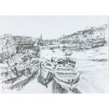 Maggie PICKERING (British b. 1940) Porthleven Low Tide, Pencil sketch, Signed lower left, 15" x 20.