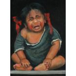 Jan Merrick HORN (British b. 1948) Crying Toddler, Oil on board, Signed with monogramme and dated