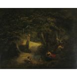 George MORLAND (British 1763 - 1804) In the Forest, Gypsies by the Fire, Oil on canvas, Signed lower