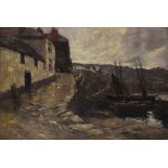 Harold WAITE (British act. 1892 - 1939) Old Newlyn Harbour, Oil on canvas, Signed lower right, 24" x