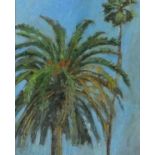 Robert JONES (British b. 1943) Palms Pasadena, Oil on board, Signed with initials lower right,