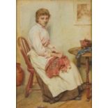 Walter LANGLEY (British 1852 - 1922) Contemplation, Watercolour, Signed lower left, 13" x 9" (33cm x