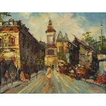 Henri PARFET (20th Century) Continental Street Scene, Oil on canvas, Signed lower left, 15" x 19" (