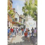 Valerie LONG (British 20th/21st Century) Busy Street St Ives, Watercolour, Signed lower right, 13.