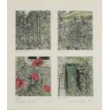 Sue LEWINGTON (British b. 1956) Polteggau Garden, Coloured etching, Signed, titled, dated '84 and