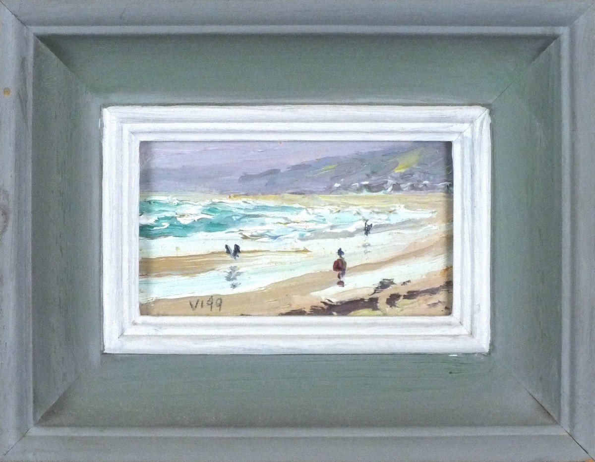 Bob VIGG (British 1932-2001) Quiet Beach - possibly Sennan, Oil on board, Signed lower left, 2.5" - Image 2 of 2