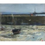 Ken HOWARD (British b. 1932) Mousehole Low Water, Oil on board, Signed lower right, titled and dated