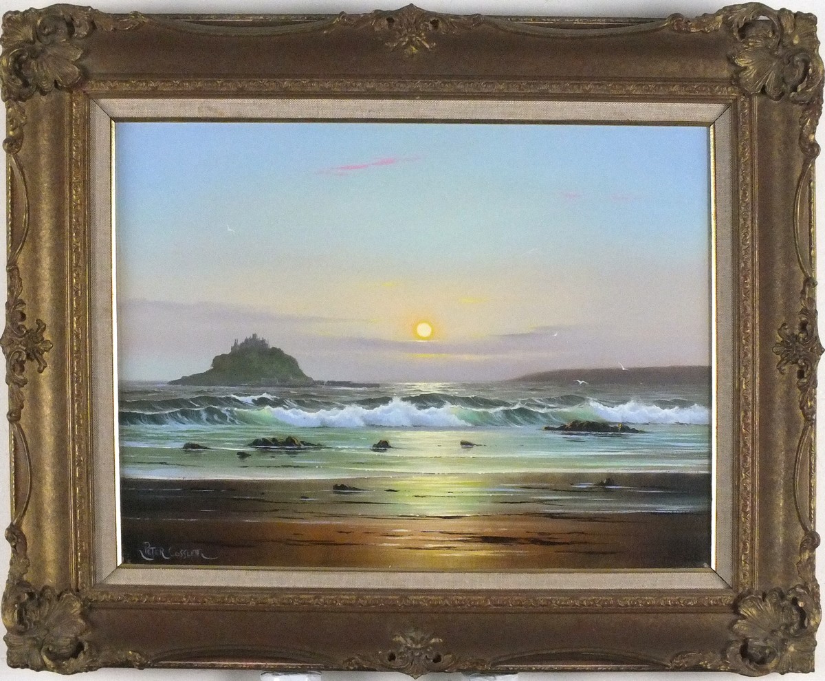 Peter COSSLETT (British b. 1927) St Michael's Mount at Sunset, Oil on canvas, Signed lower left, - Image 2 of 2