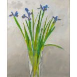 WITHDRAWN Tom BROOKE (British b. 1948) Irises in a Vase, Acrylic and pigment on board, Signed and