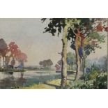 John G STANTON (British 1857-1929) River nr. Bruges, Watercolour, Signed lower right, gallery