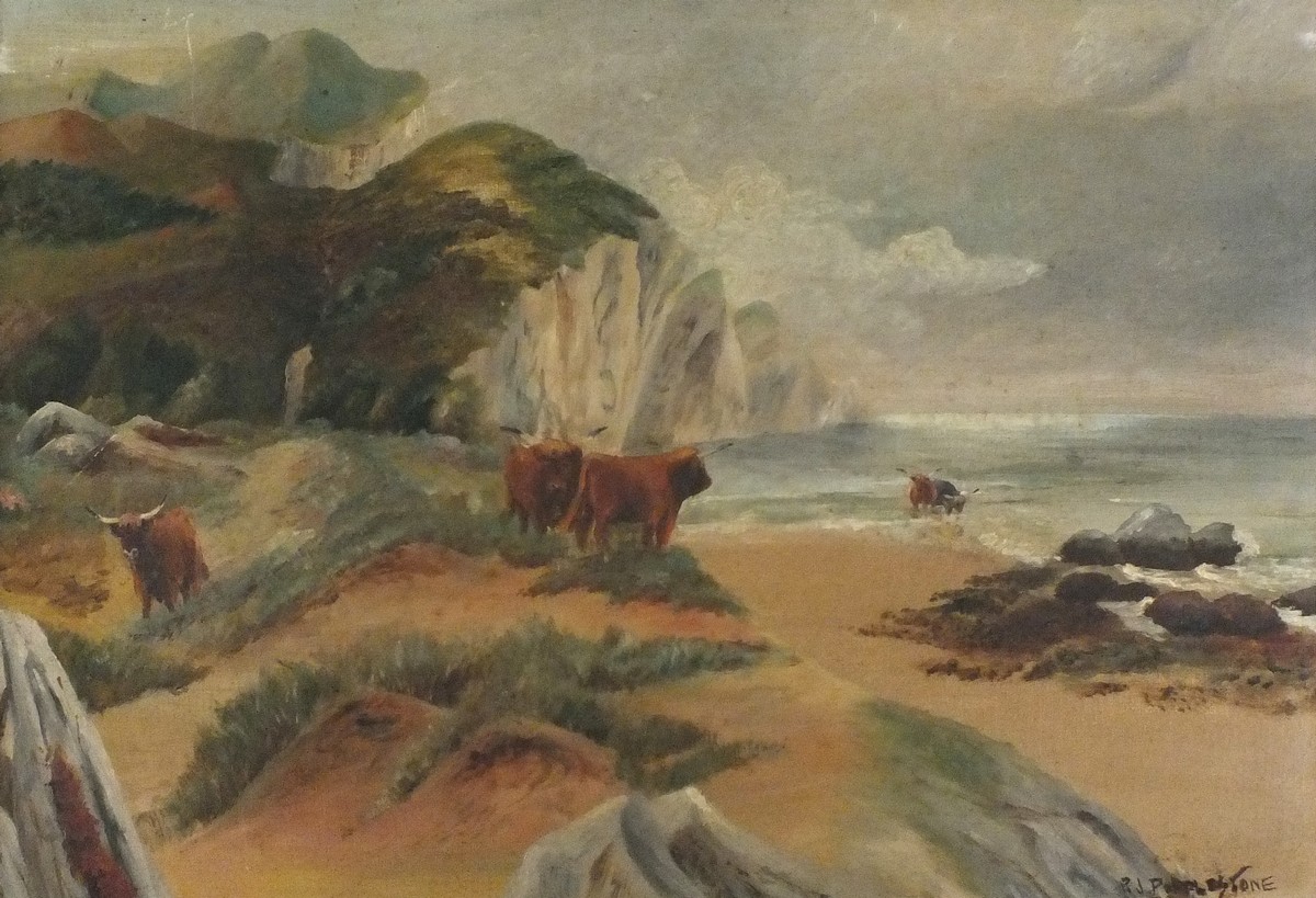 P J POPPLESTONE (British 19th Century) Cattle in a highland Landscape, oil on canvas, Signed lower - Image 3 of 4