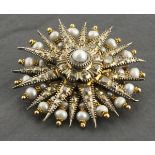 A rose diamond set star brooch, with radiating sead pearls, 22gms