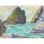 Elizabeth Lamorna KERR (British 1904-1990) Kynance Cove, Oil on board, inscribed verso by artists