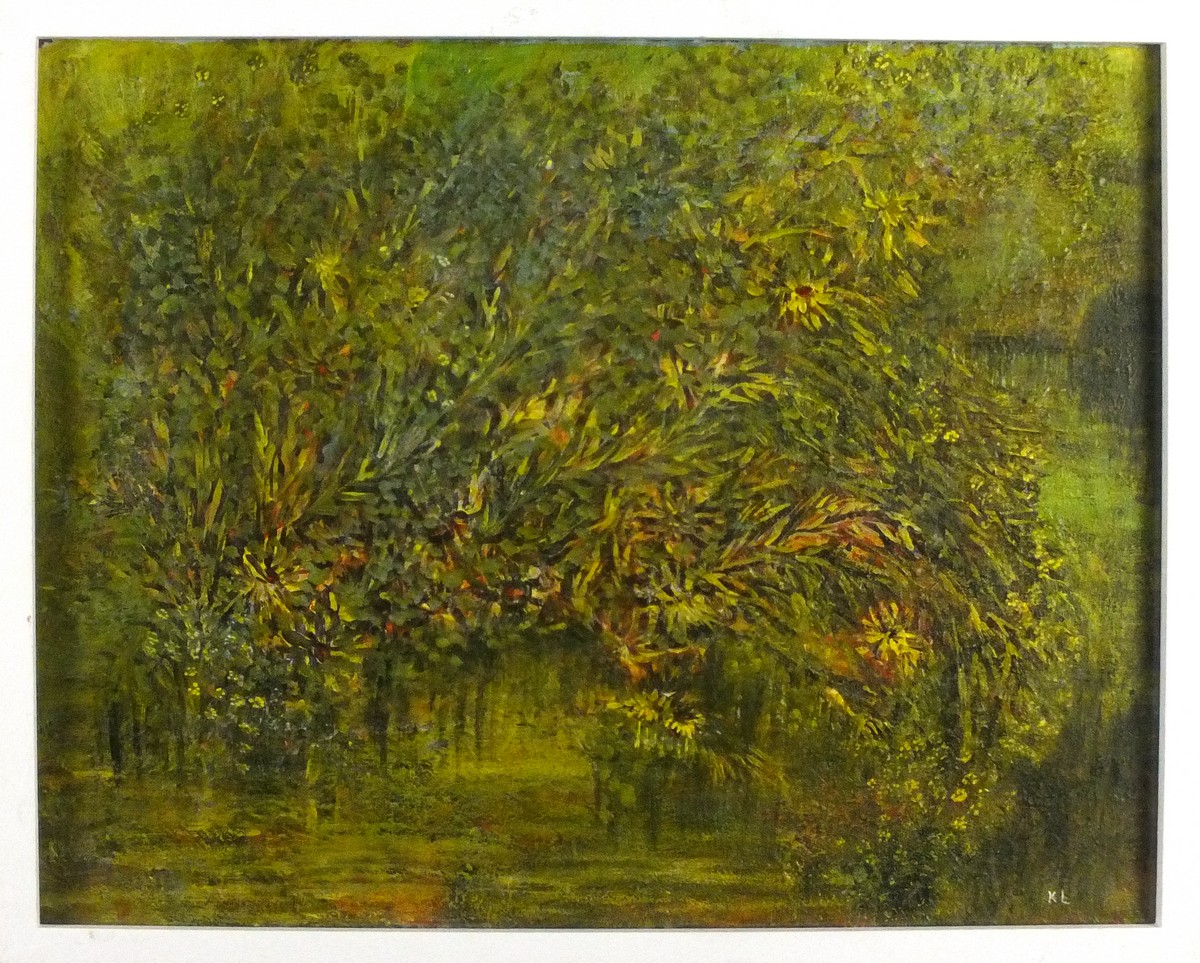 Kathy LANCASTER (British 20th/21st Century) Shrubbery, Oil on board, Signed with initials lower - Image 2 of 2