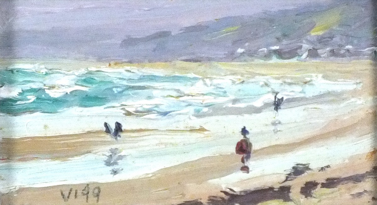 Bob VIGG (British 1932-2001) Quiet Beach - possibly Sennan, Oil on board, Signed lower left, 2.5"