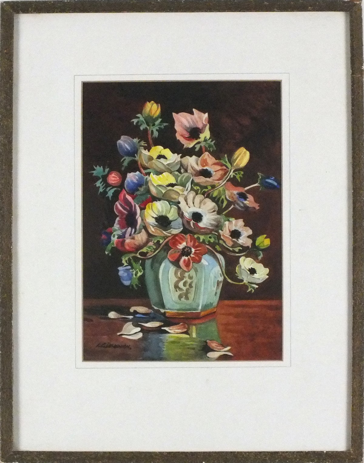 L G DEVENISH (British 20th Century) Anemones in a Chinese vase, Watercolour, Signed lower left, 8. - Image 2 of 4