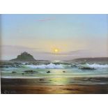 Peter COSSLETT (British b. 1927) St Michael's Mount at Sunset, Oil on canvas, Signed lower left,