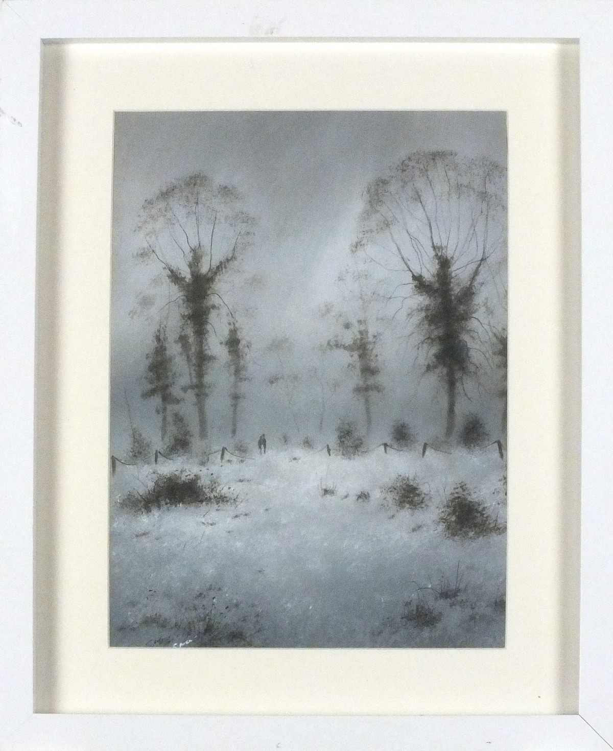 S ALLEN (20th Century) Frosty Encounter, Gouache, Signed lower left, titled verso, 10.75" x 7.5" ( - Image 2 of 2