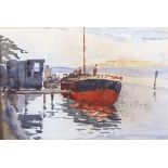 Sir Albert Edward RICHARDSON (British 1880 - 1964) Barges - possibly on the Thames, Watercolour,