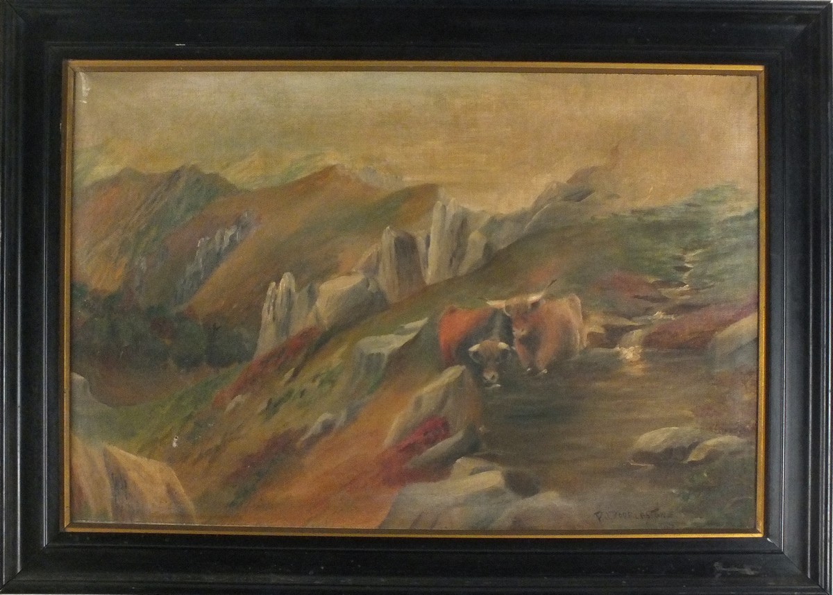P J POPPLESTONE (British 19th Century) Cattle in a highland Landscape, oil on canvas, Signed lower - Image 2 of 4